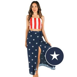 TIPSEY ELVES AMERICAN FLAG 2 PIECE MAXI DRESS NWT SKIRT